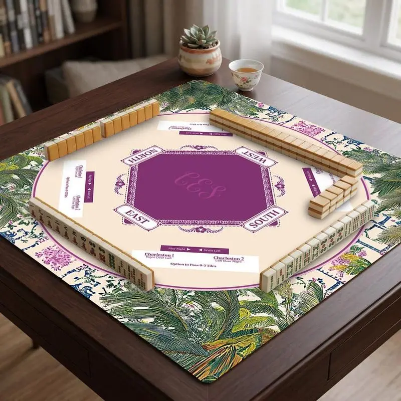 VIKAMA Tropical Palm Floral Mahjong Mat Multi Rule Zoned Non Slip Pad American Charleston Mahjong Desktop Cover