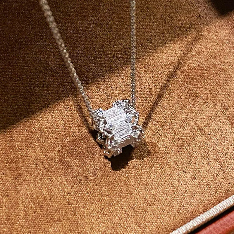 

100% 925 Sterling Silver Pave AAA Zircconia Frosted Lace Pendant Necklaces For Women Fine Jewelry