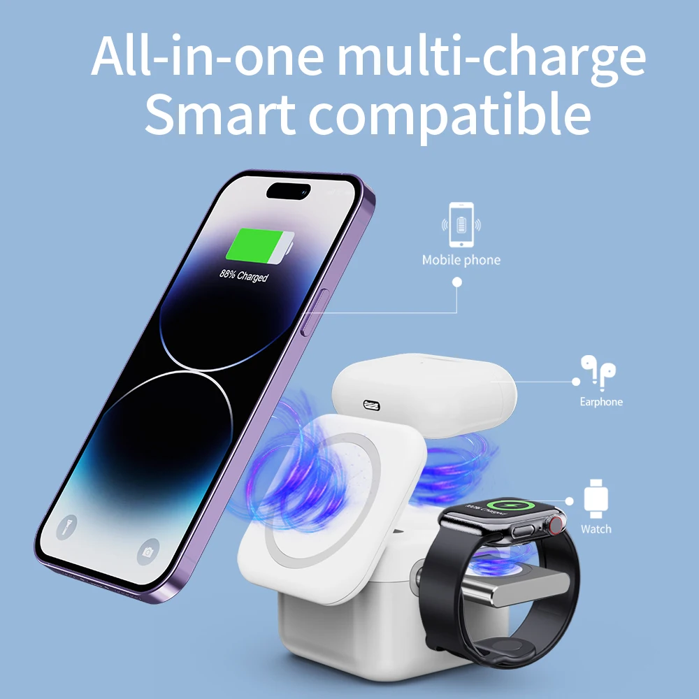 Detachable Cube Magnetic Foldable 3 in 1 Wireless Charger Station For iPhone Apple Watch AirPods