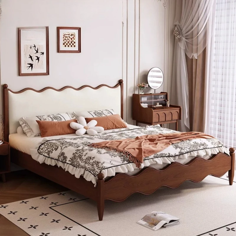 ^European Simple Massage Bed Luxury Bedroom Frame Queen Double Modern Castle Princess Bed Sleeping Safe Beliche Home Furniture
