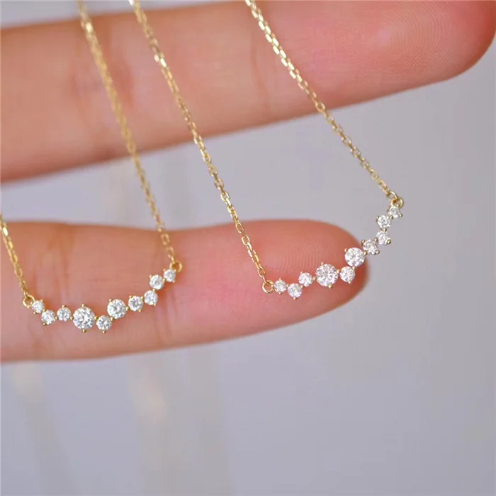 

Free Shipping Fashion 925 Sterling Silver Diamond Smile Necklace Choker 18K Rose Gold Zircons CZ Chain Necklaces Fine Jewellery