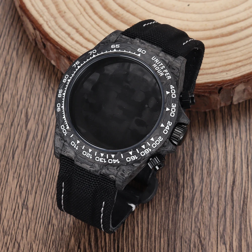 Black 39mm Carbon Fiber Watch Case Canvas Strap Sapphire Crystal for Daytona Miyota OS20 Movement Watch Accessories 29.8mm Dial