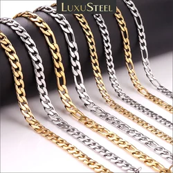 LUXUSTEEL Basic Punk Stainless Steel Chain Necklace For Women Men Cuban Figaro Braided Wheat Link Choker 5MM/7MM Wholesale