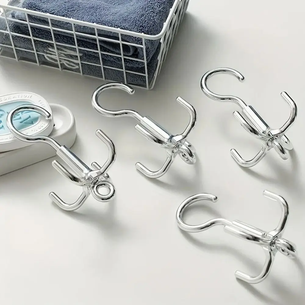 5 PCS Punch Free Rotating Clothes Hook 4 Claws 360 Degree Coat Hanger Belt Organizer Plastic Scarf Storage Rack Bag Storage