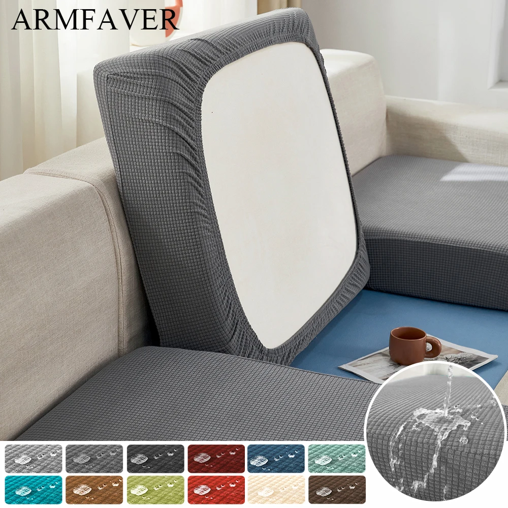 ARMFAVER Waterproof Elastic Sofa Cushion Cover for Living Room Solid L Shaped Corner Sofa Seat  Slipcover for Couch Armchair
