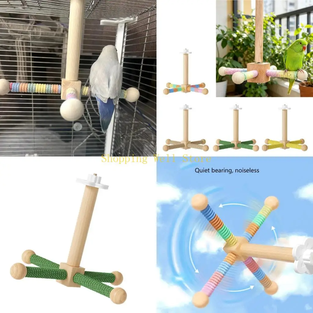 KX4B Colorful Rotating Windmills Toy Interactively Bird Stand Parrots Ferris Wheel Toy with Perches Exercise Gym Stand