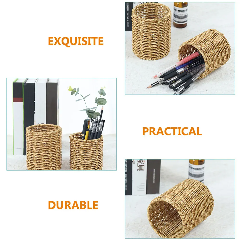 

Imitation Rattan Woven Pen Cup 12.5x10x10cm Large Capacity Plastic Pencil Holder Makeup Brush Pot Desk ganizer Stationery