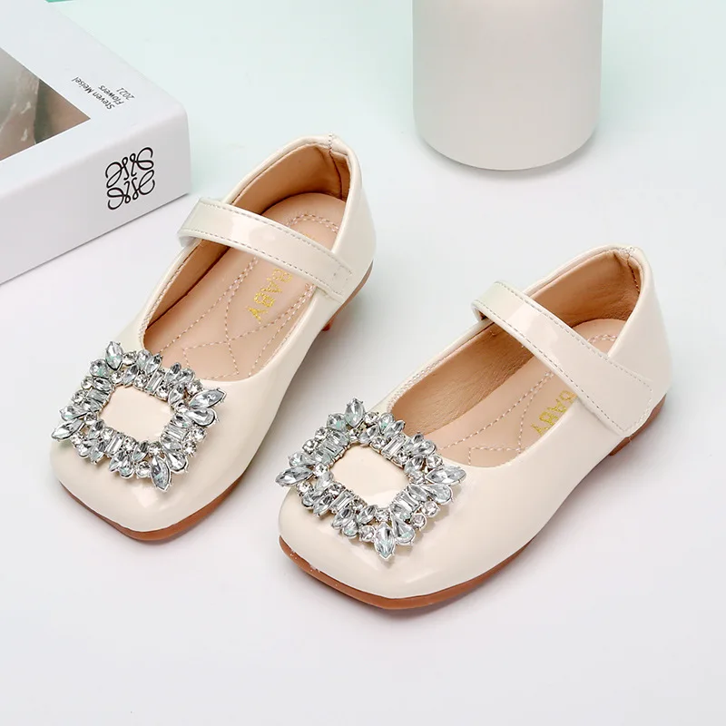 Girls Leather Shoes Chic Korean Style Rhinestones Buckle Little Big Kids Princess Mary Jane Children Fashion Dress Flats Sweet