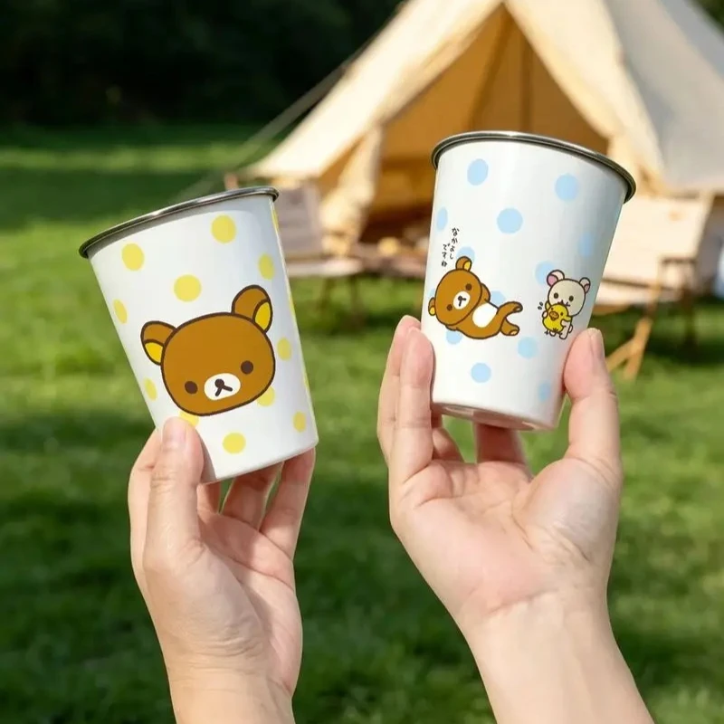 1-4 Pcs Genuine Mtutu Rilakkuma 304 Stainless Steel Cup Cute Water Cup Anti Slip Stackable Drinkware Outdoor Camping Picnic Cup