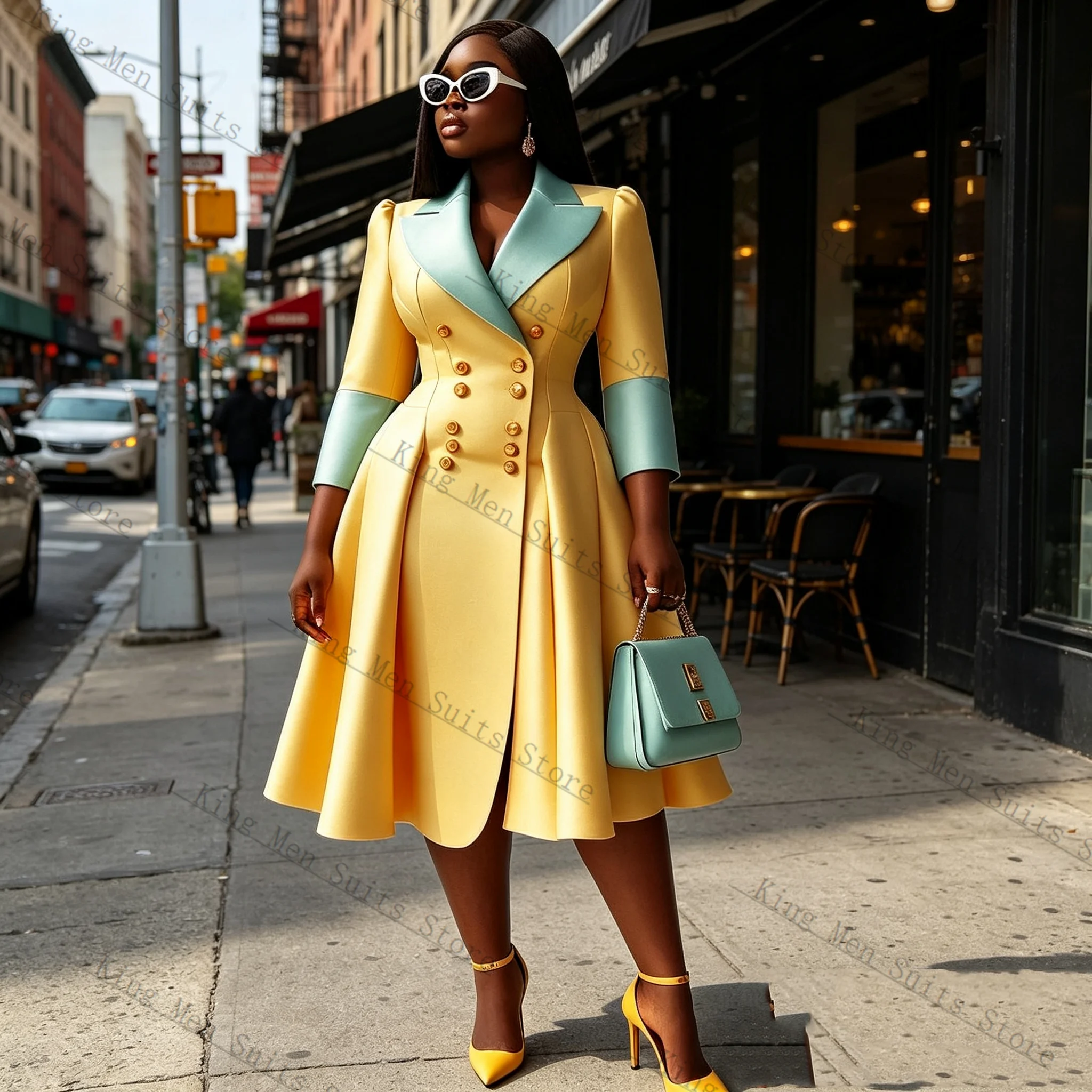 

Spring Women Suit Skirt 1 Pcs Long Blazer Yellow Blue Prom Dress Cotton Customized Formal Office Wedding Tuxedos Coat Jacket