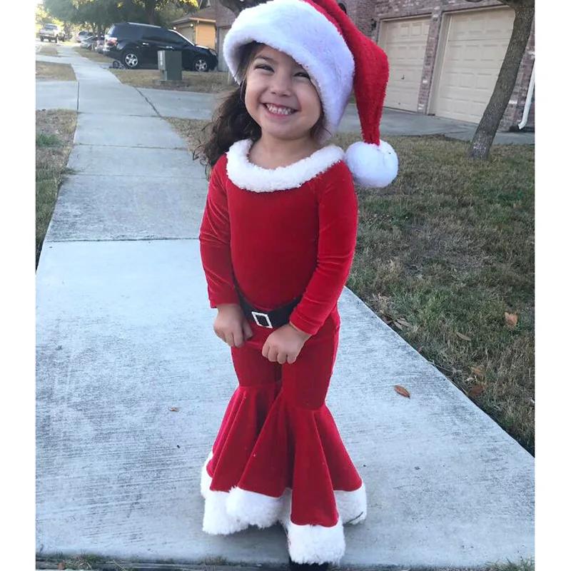 Conjunto de ropa de bebé para niños, Tops de Navidad, pantalones acampanados, sombrero, traje de Navidad de Papá Noel, disfraz de fiesta de cumpleaños para niños y niñas