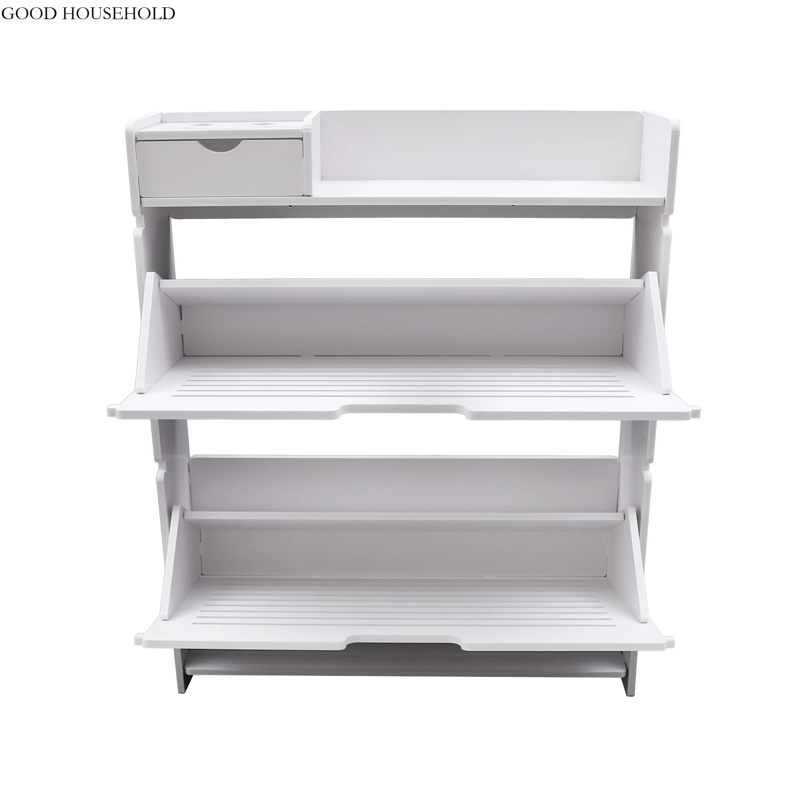 Modern Shoe Rack PVC Shoe Cabinet Tipping Bucket Storage Organizer 2 Layer White 66x17x81cm Modern Shoe Rack PVC Shoe Cabinet T