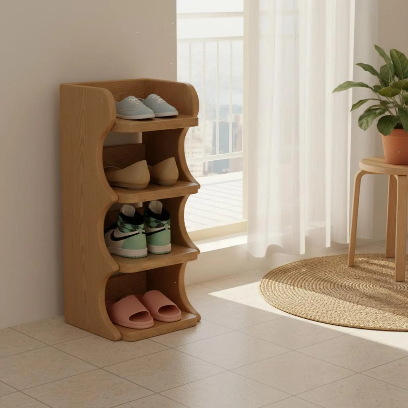 

Narrow Wooden Shoe Rack Sturdy Wood Narrow Shoe Organizer Space-Saving Sturdy Construction for Closet