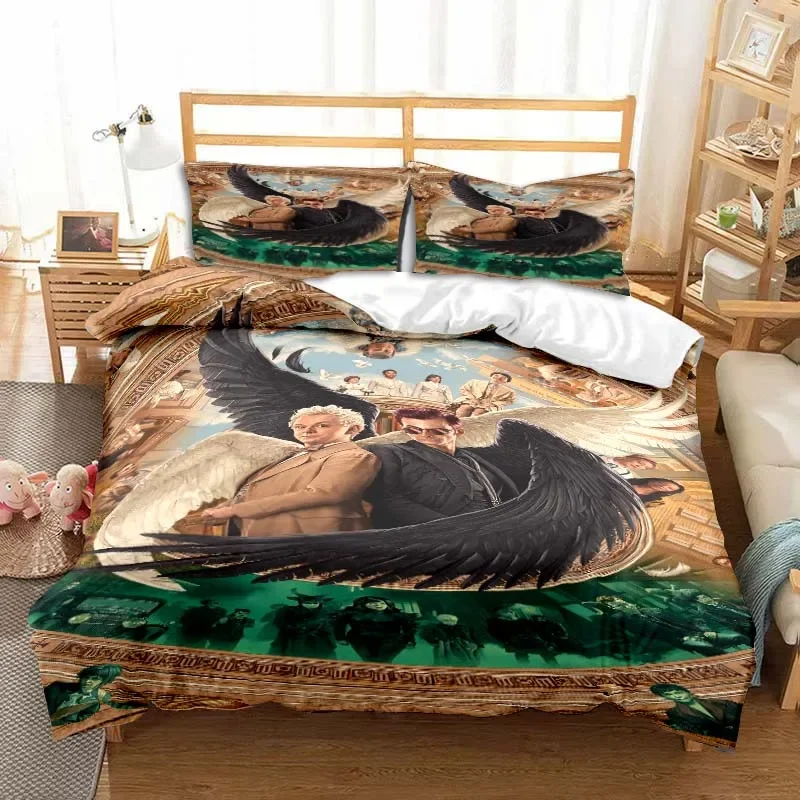 Imagem -04 - Good Omens Movie Angels Sheets Quilt Covers Bedding Dormitory Sheets Bedding Conjunto de Três Peças Soft Warm Bedding Set