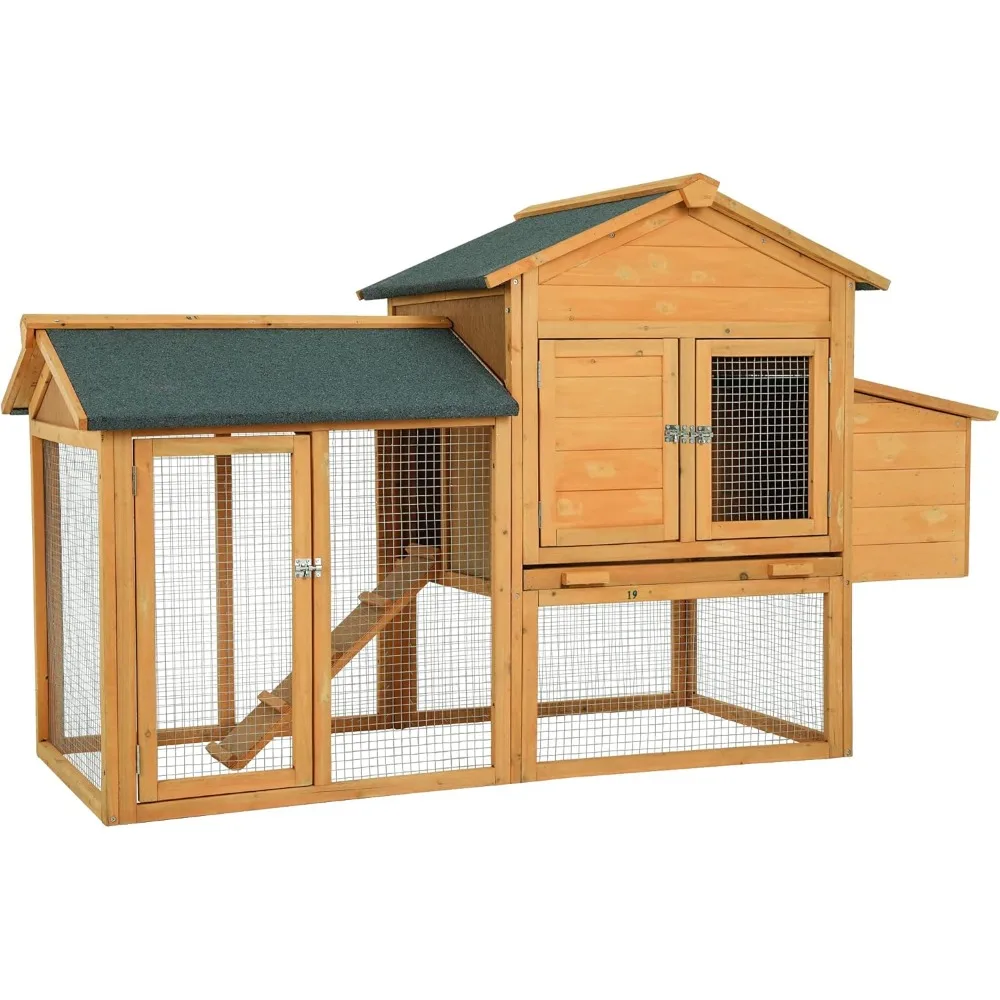 

66 Inch Wood Chicken Coop Chicken House Indoor Outdoor Chicken Cage 2-4 Chickens Waterproof with Egg Box Wire Fence Hen House P