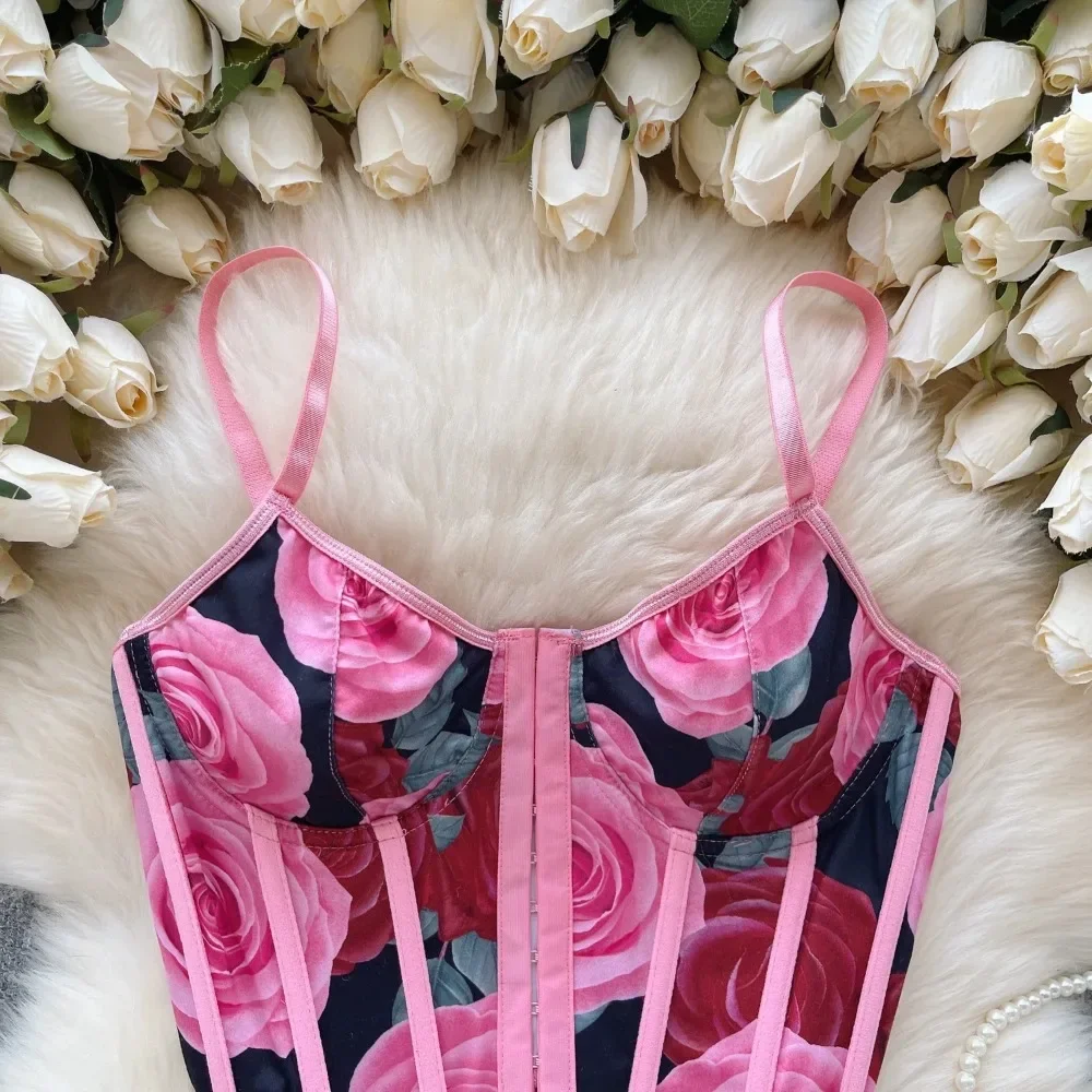 Top a tubo con stampa asimmetrica sexy Camis senza spalline chic Canotte coreane sottili Top corto elegante Corsetto da donna autunno Bustier