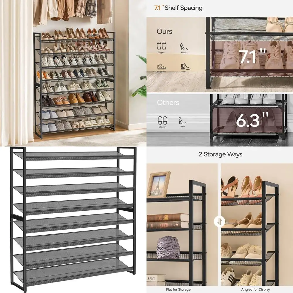 Sturdy Metal Shoe Rack for 50 Pairs, 8-Tier Storage, Ideal for Home, Garage, or Closet