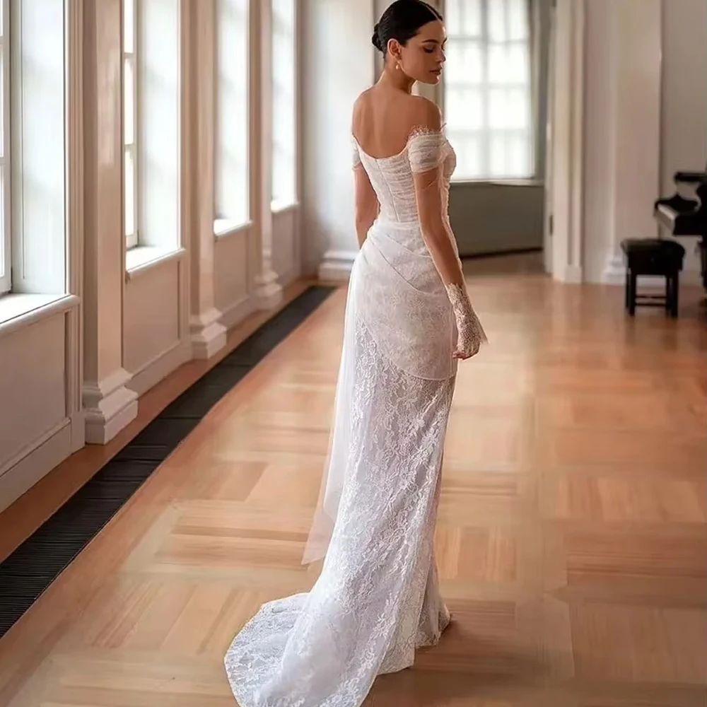 Customized Graceful Mermaid Wedding Dress Illusion Lace Tulle Off the Shoulder Bridal Gown Modern Vestidos Bridal Gown