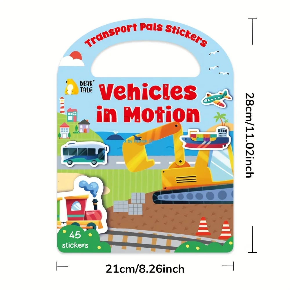 Veículos de transporte adesivos para crianças reutilizáveis coleção livro animal carro diy brinquedo presente para meninos meninas adolescentes
