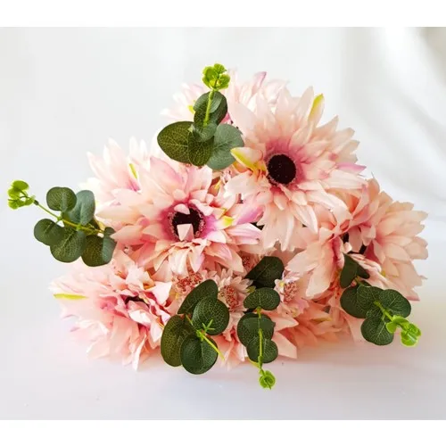 AdresiYapayÇiçek Artificial 5 Anadal Big Head Chrysanthemum Bundle 55 cm Light Pink