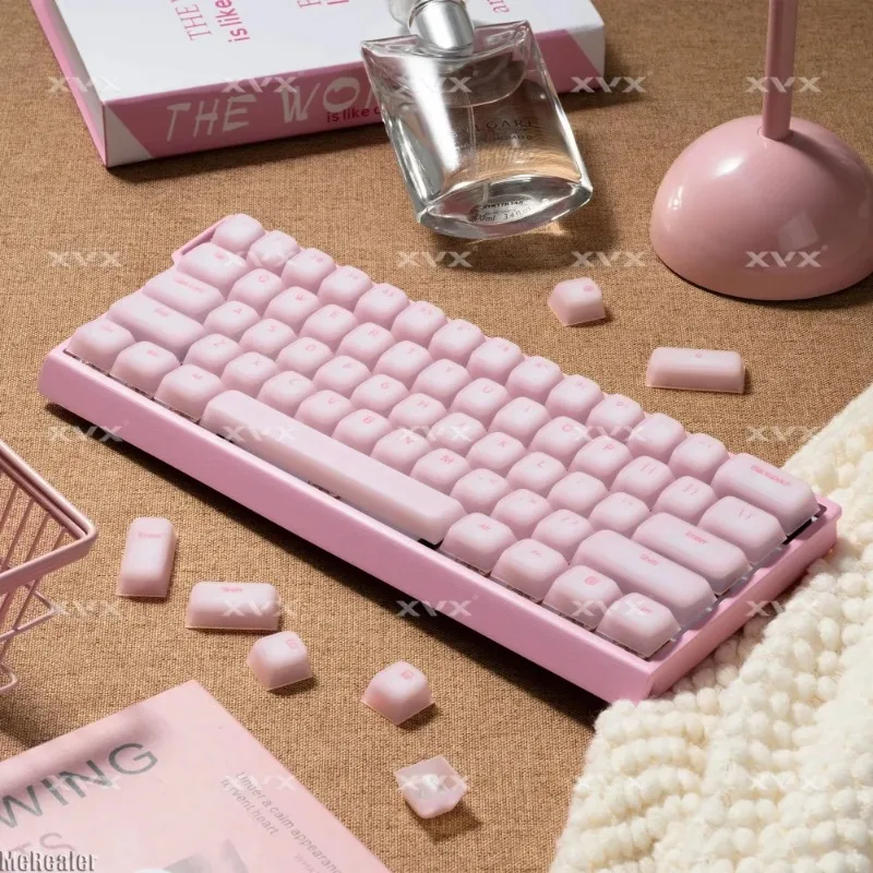 Pink White Cute Cat Silicone Keycaps 113 Keys Cherry Profile Skin Friendly Magnetic Mechanical Keyboard Replacement Key Caps
