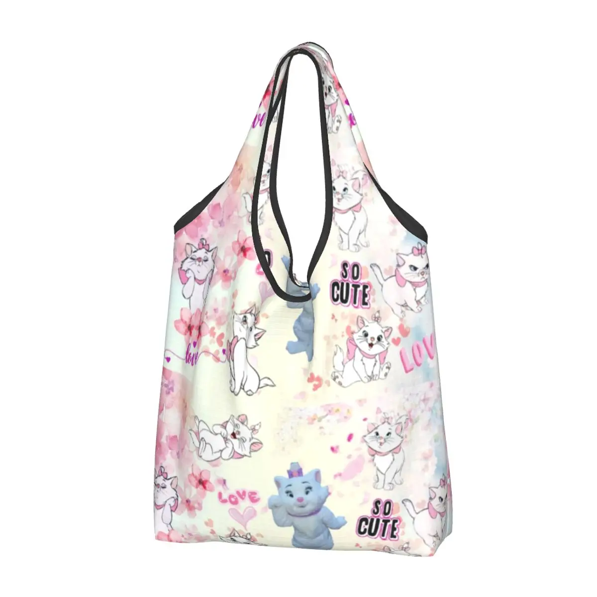 Custom Cute Adorable Marie Cat Shopping Tote Bags Portable Cartoon Girly Kitten Grocery Shoulder Shopper Bag