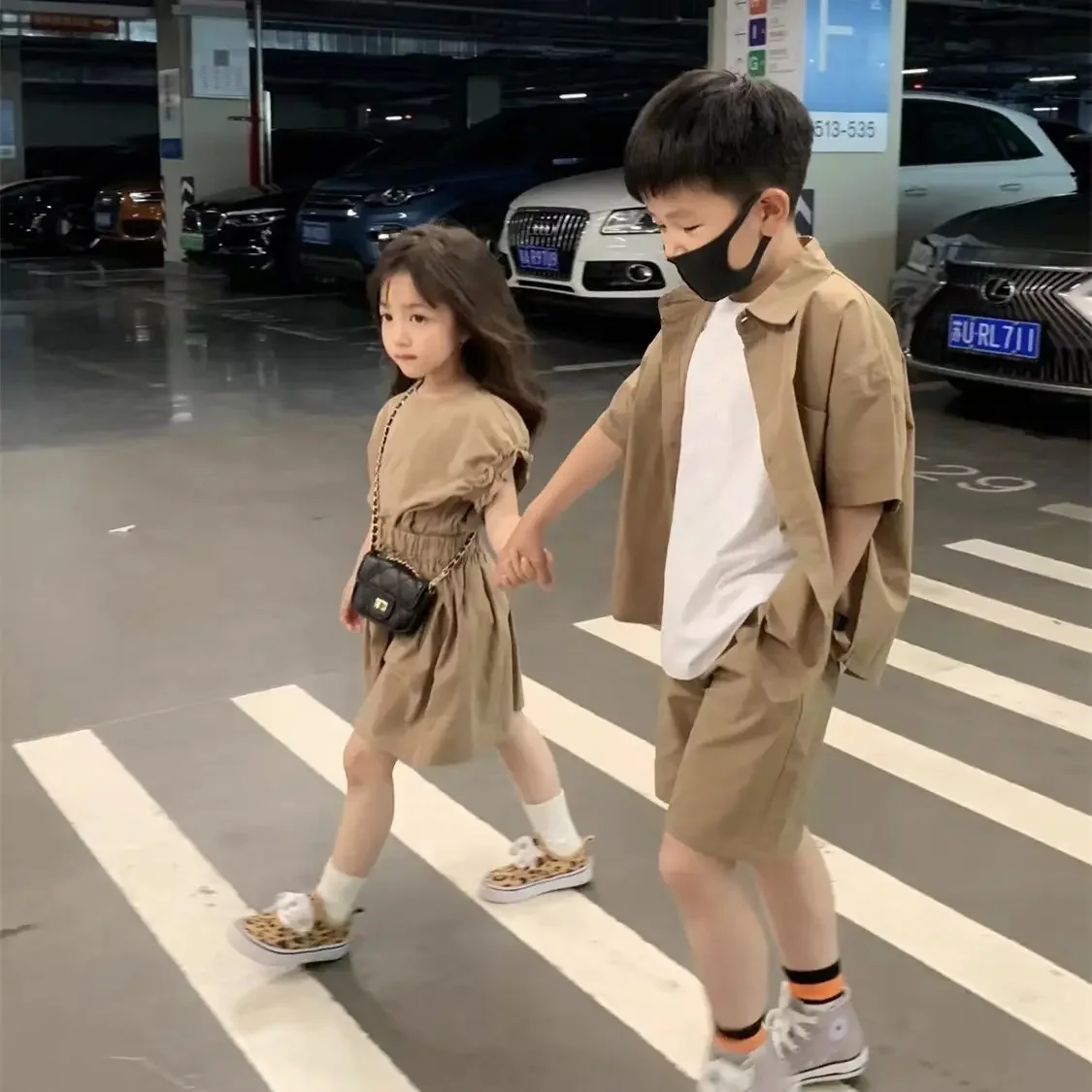 2022 Summer Kids Clothes Sets Brother Sister Matching Outfits Korean Children Clothing Suit Girls Blouse+Skirt Boys Shirt+Shorts