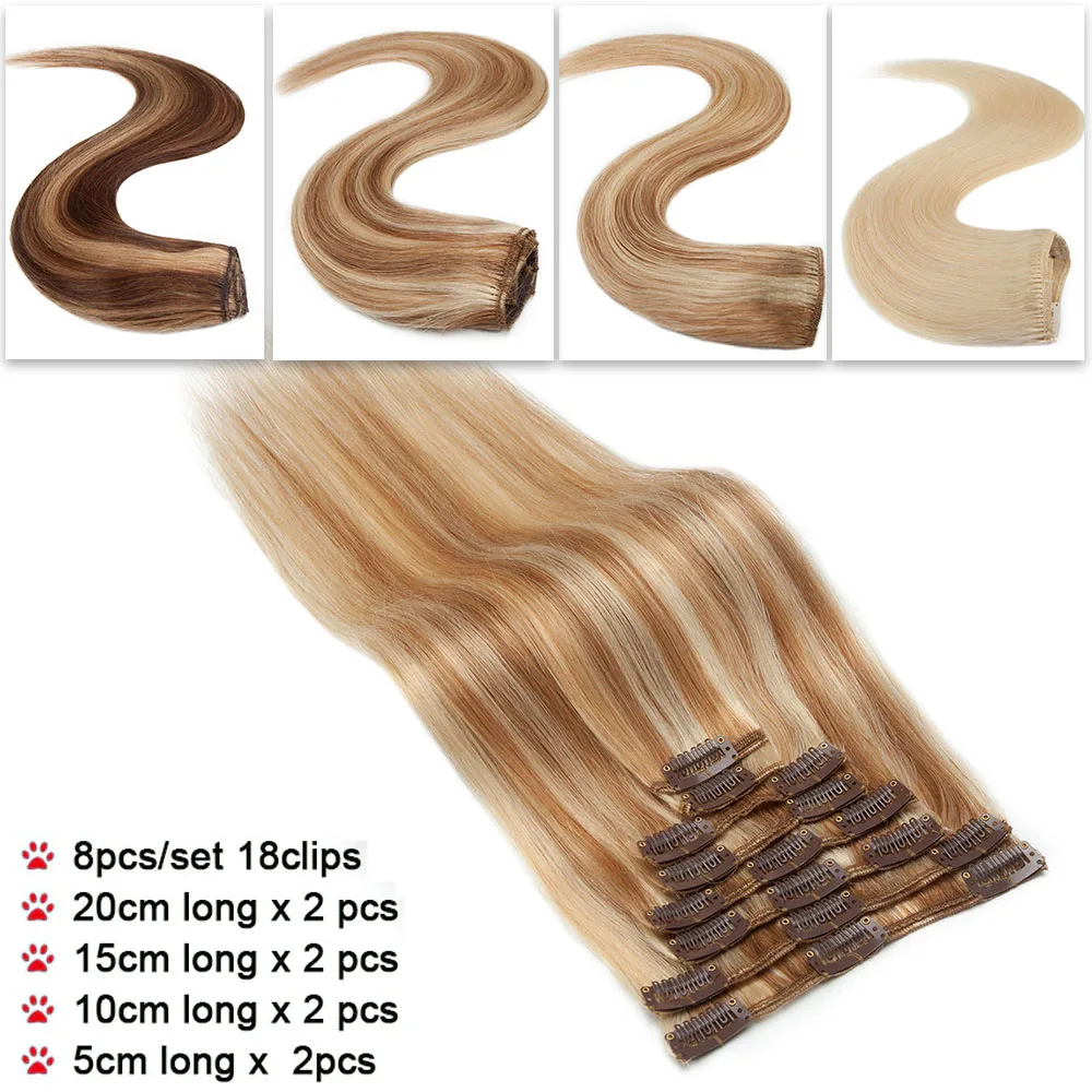 SEGO Straight Clip In Hair Extensions 100% Human Hair Hairpiece 10\