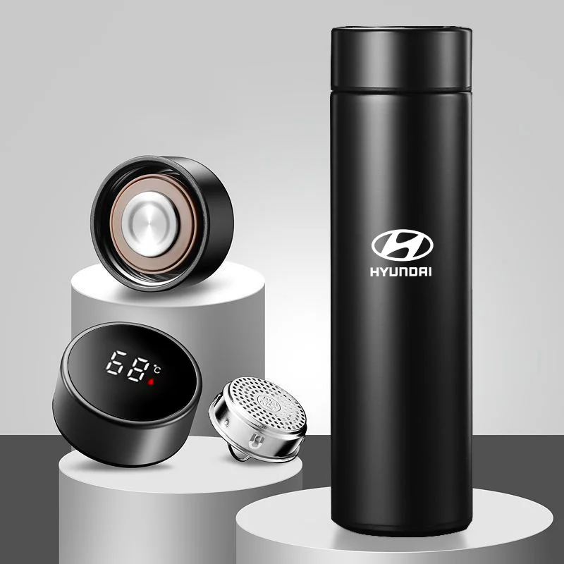 Car Portable Coffee Thermos Car Smart Stainless Steel Insulation Cup For Hyundai i30 i40 ix 35 Coupe Tucson Sonata Elantra Kona