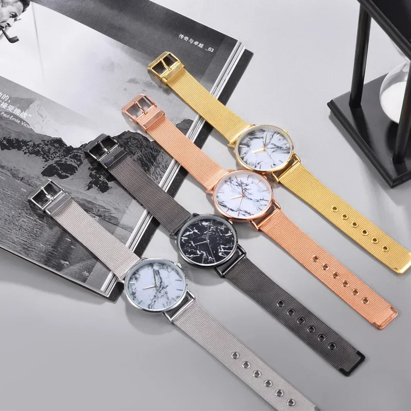 Fashion Man Women Watch Mesh Band Creative Marble WristWatch Magnetic Bracelets Quartz Watch Gifts Relogio Feminino DropShipping