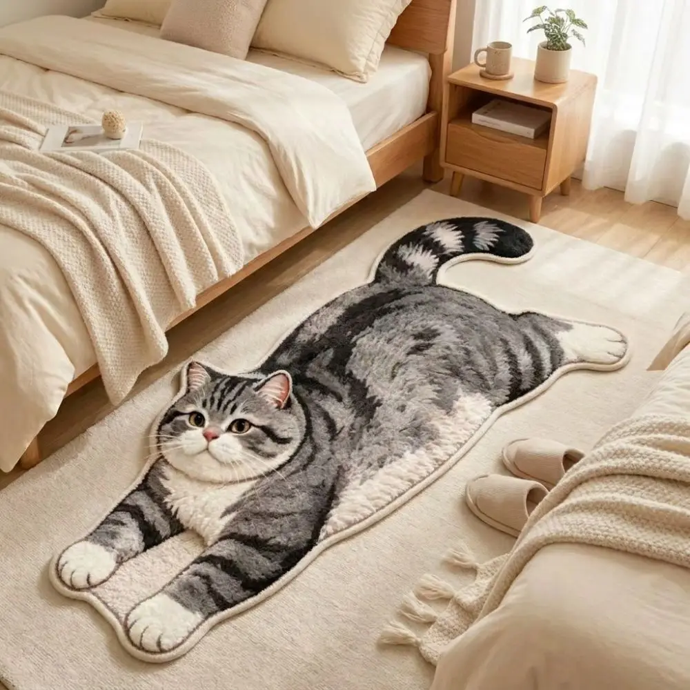 Cute 2D Cat-Shaped Area Rug Non-Slip Easy to Clean Home Decor Carpet Anti-fouling Cartoon Carpet Living Rooms