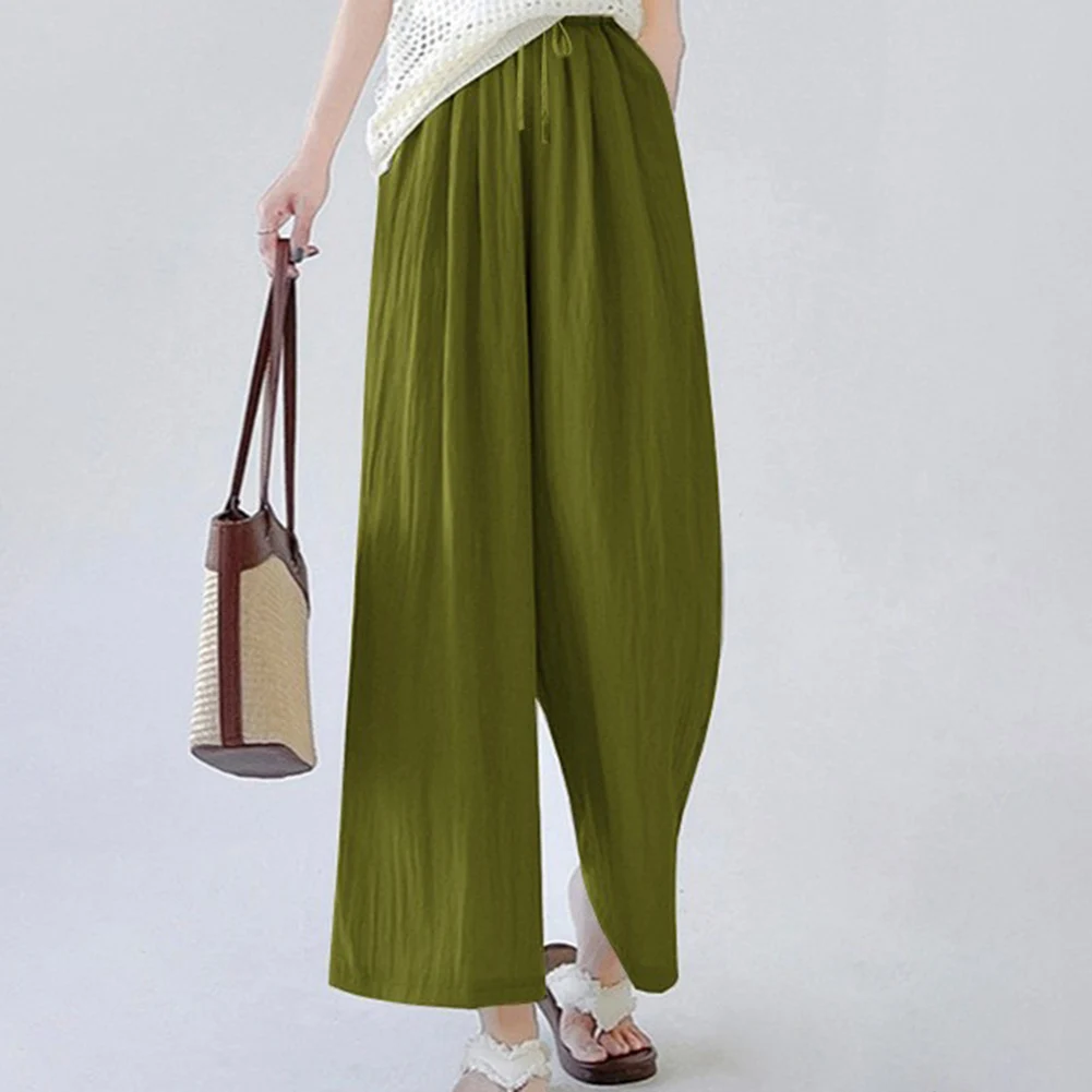 Women's Casual Loose 8-Point Pants with Elastic Waist Solid Slim Wide Leg Trousers for Summer and Four Seasons