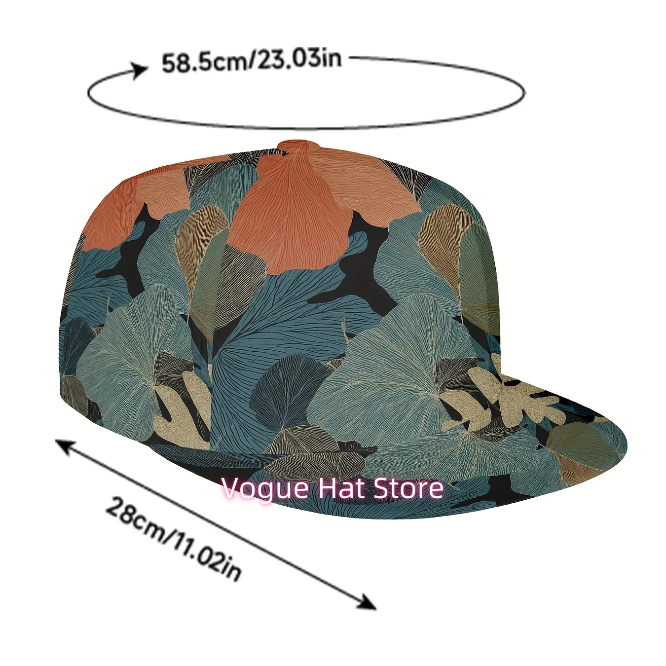 2D Flat - 1pc, Gender-Neutral Cap in Coral Pink, Teal Blue, And Black with a Tropical Leaf Design - a Lightweight Hat Suitable f