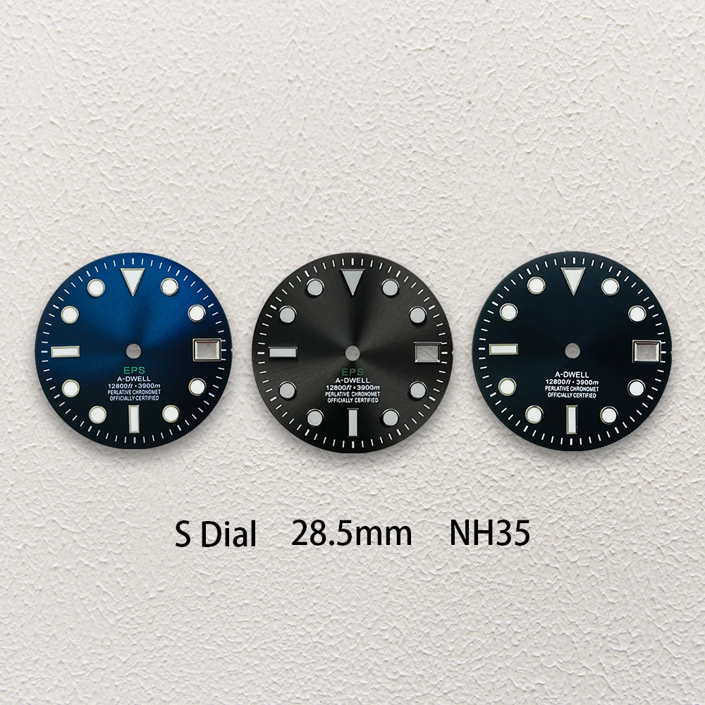 

28.5mm S Logo Gradient Diving Dial Fit NH35/NH36/4R/7S Movement Green Luminous High-Quality Watch Modification Accessories