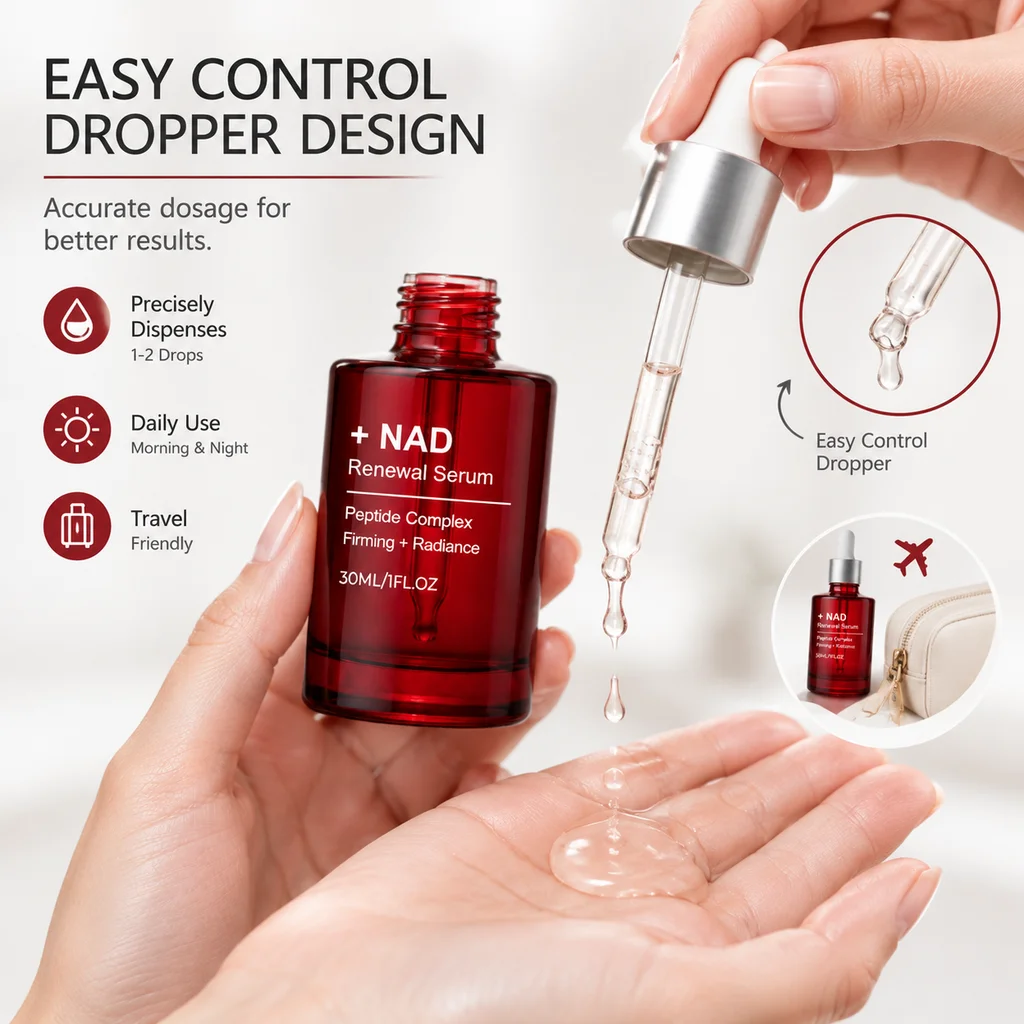 NAD+ Renewal Firming Facial Serum Collagen Copper Peptides Morning Night Hydrating Plumping Essence Boost Skin Radiance Tighten