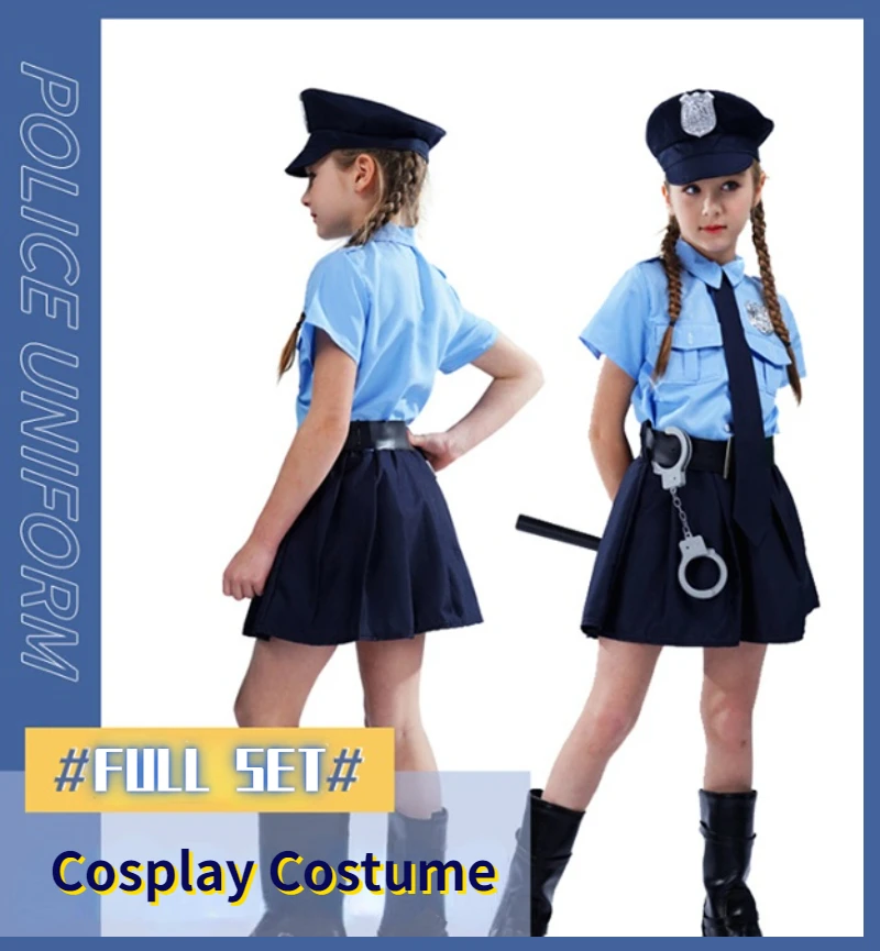 Cute Baby Girls Tiny Cop Police Officer Playtime Cosplay Uniform Kids Child Profession Halloween Role-Playing Dress Up Costume