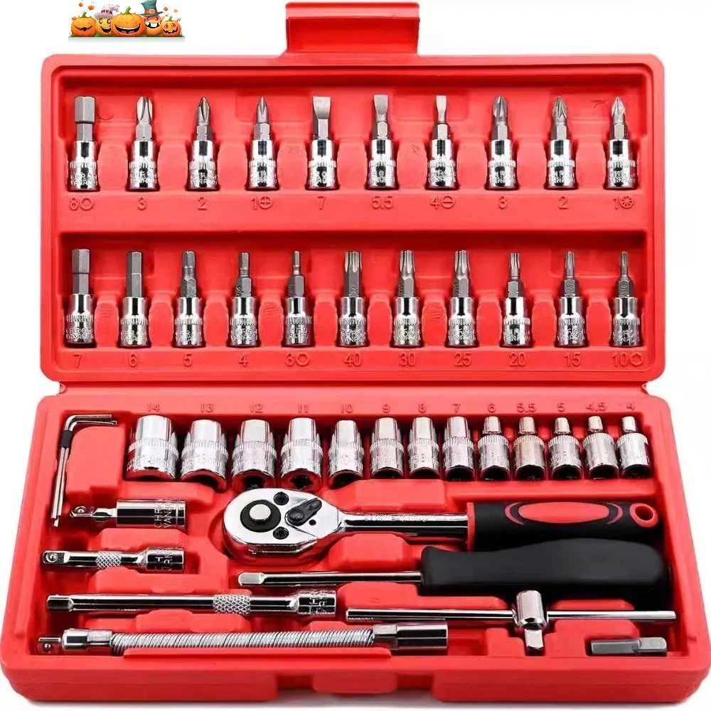 

VERY GOOD 46-piece Auto Repair Combination Ratchet Wrench Toolbox, Auto Maintenance Vehicle-mounted Socket Repair Set Tools