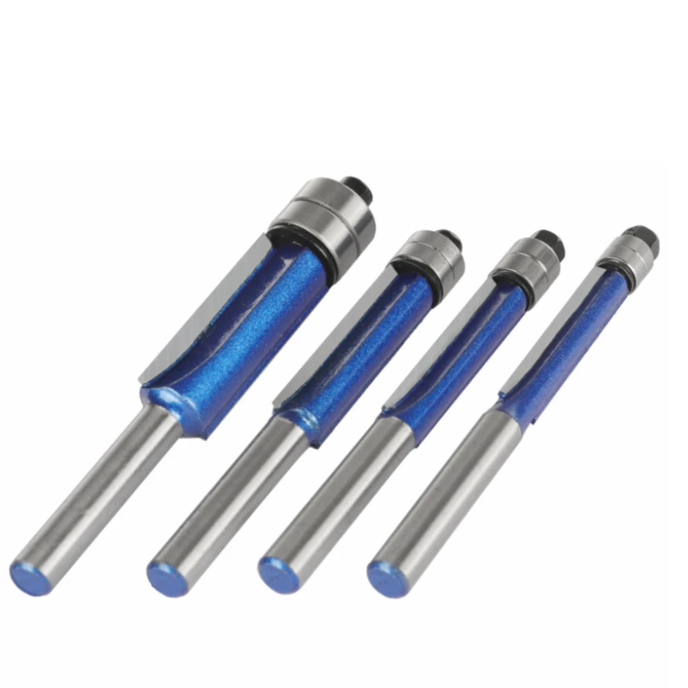 Mill cutter with double bearings edge trimming tool in silver blue 1/4 shank woodworking tool with double-edge trimming head view 5