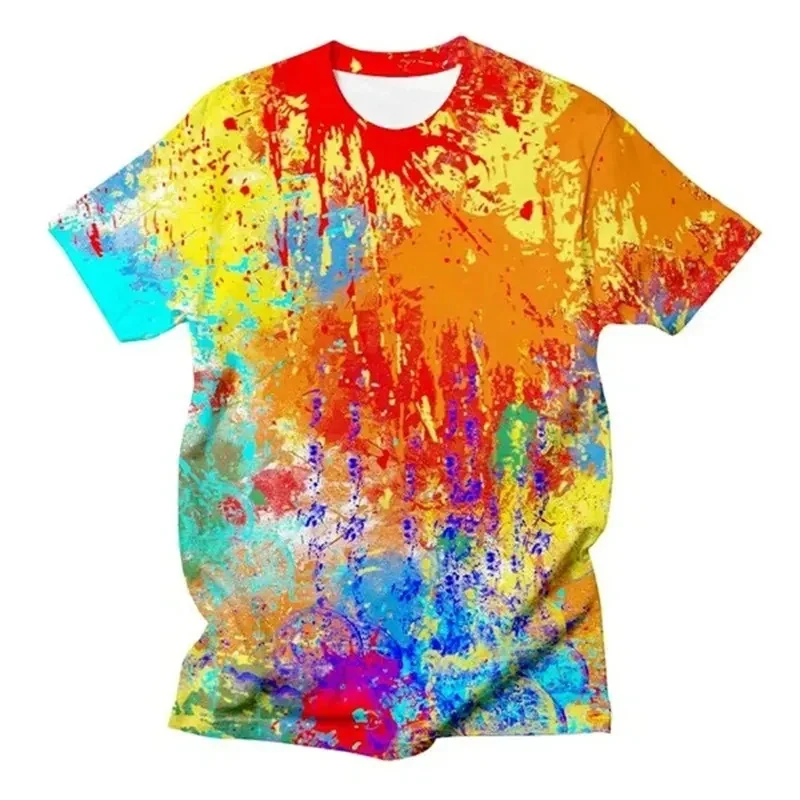 

3D Printed Splash-Ink Graffiti T-Shirt For Men Colorful Pattern T Shirts Summer Harajuku Casual Personality Round Neck Tees Tops