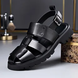 Elegant Genuine Leather Men Sandals Luxury Business Casual Shoes Men Non-slip Work Shoes Platform Gladiator Sandalias Size 48