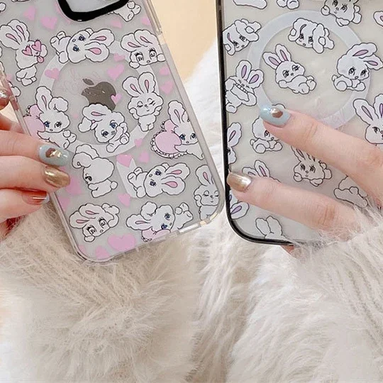 Cartoon Cute Full Screen Rabbit MagSafe Phone Case Cover for IPhone 11 12 13 14 15 Pro Max Case for IPhone 15 Pro Max