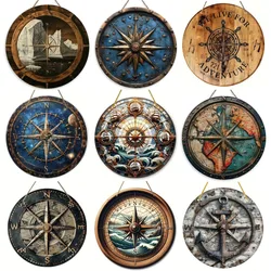 Vintage Compass Sign Round Wooden Sign, Nautical Theme Wall Art Decoration, Bar Garage Cafe Restaurant Living Room Decoration