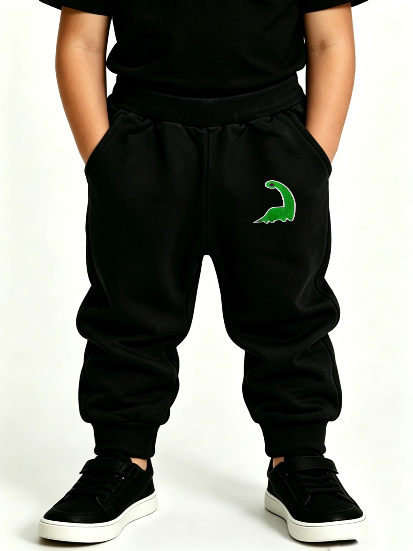 2PCS Black & Blue Kids Street Dinosaur Print Pants Breathable Sweat - Absorbent Sport Trousers Boys Girls Outdoor Play Essential