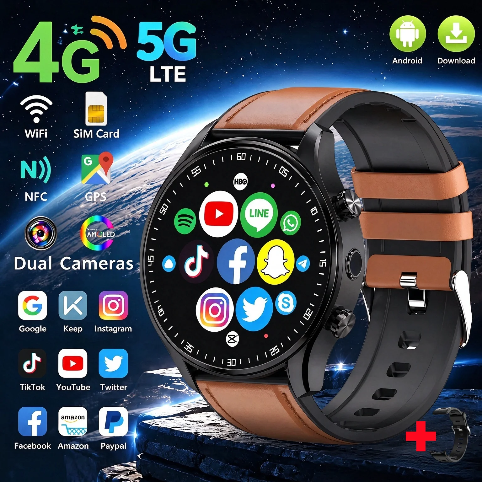 New A7 5G Smartwatch with Display, HD Camera GPS Compass WiFi Support Video Call NFC Bluetooth Calling Fitness Smart Watch