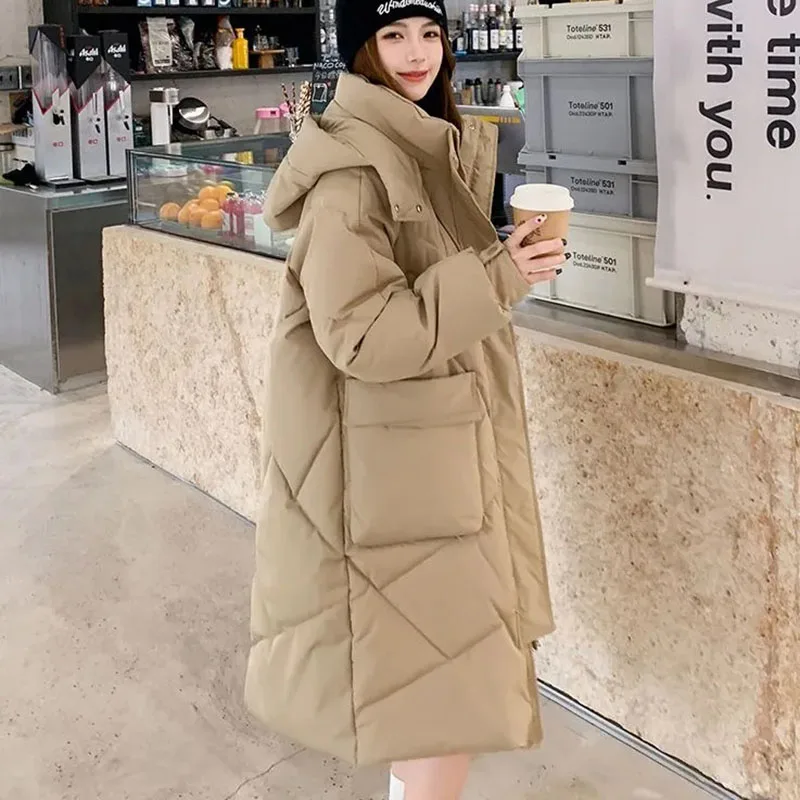 Women's Detachable Hooded Parker Overcoat, Thick Warm Long Down Coat, Cotton Padded Jacket, Casual Fashion, Autumn, Winter, New