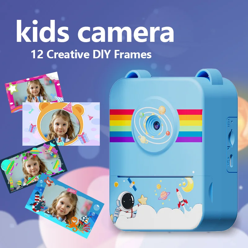 Instant print camera for children, USB charging|Dual lens|1500mAh,selfies&video&educational games,family gatherings&travel gift