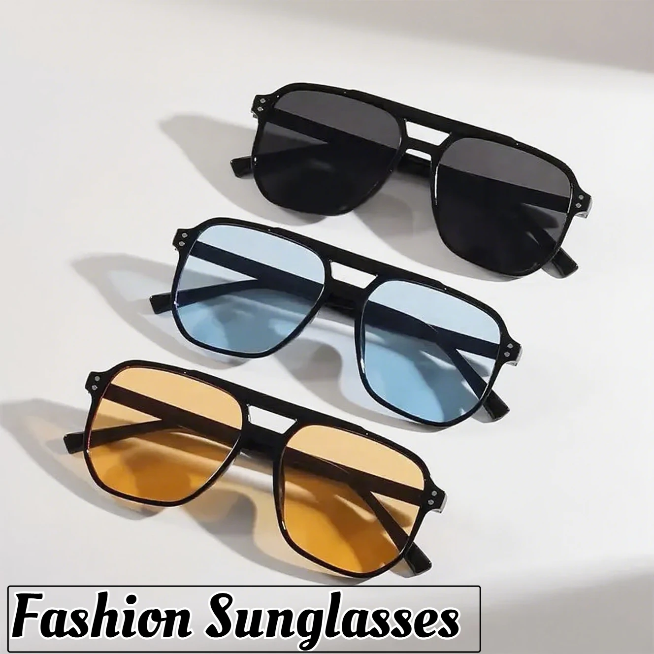 

Vintage Anti-UV Women's Sunglasses Fashionable Double Beam Outdoor Sun Glasses Men Retro Travel Square Frame Shades Eyeglasses