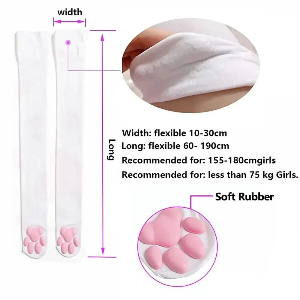 1 Pair Semi Sheer Cat Paw Stockings Soft Paw Pads Harajuku Style Over Knee Socks Stretchy Fabric Cat Paw Pattern Paw Pad Socks