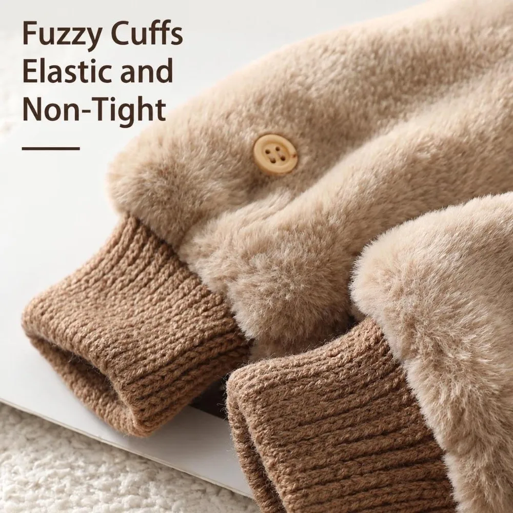 New Warm Gloves Knitted Cuffs Button Closure Fingerless Mittens Fingerless Solid Color Flip Top Gloves Cold Weather