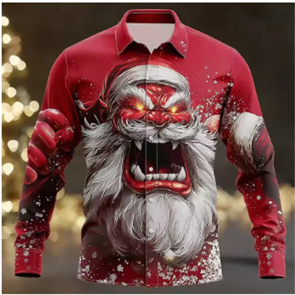 

Мужские формальные рубашки с узорами Санта-Клауса на Рождество. Ограниченная серия на Рождество, модно и модно.